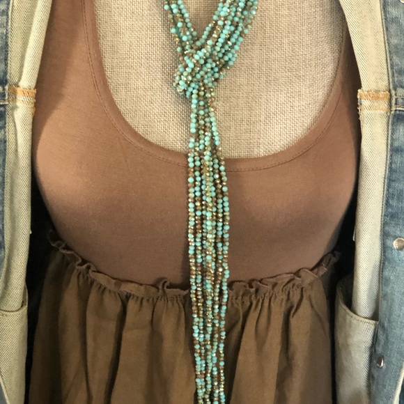 Turquoise Cut Crystal Statement Lariat Necklace-boutique - Picture 10 of 10